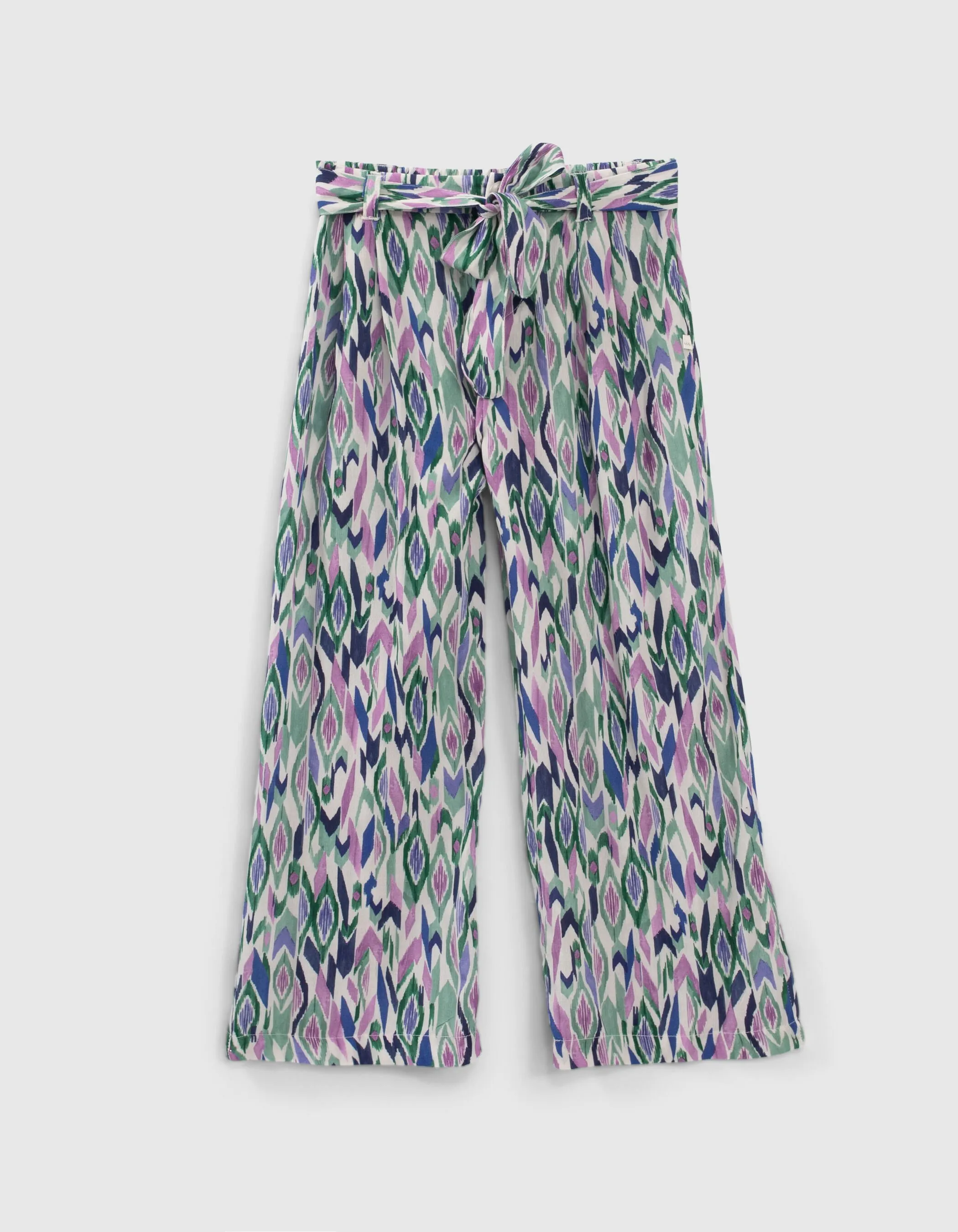 Pantalon blanc cassé imprimé ikat losanges fille