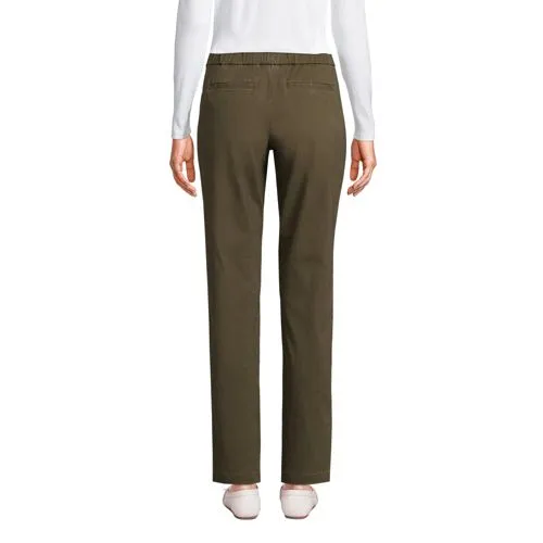 Pantalon Chino Droit Stretch à Taille Mi-Haute Elastiquée, Femme Stature Standard