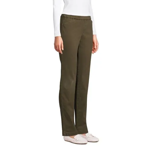 Pantalon Chino Droit Stretch à Taille Mi-Haute Elastiquée, Femme Stature Standard