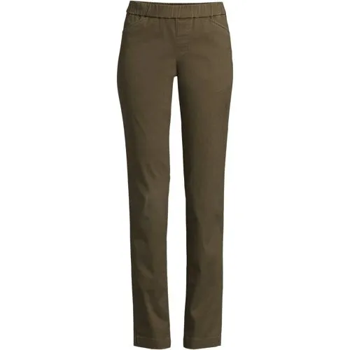 Pantalon Chino Droit Stretch à Taille Mi-Haute Elastiquée, Femme Stature Standard