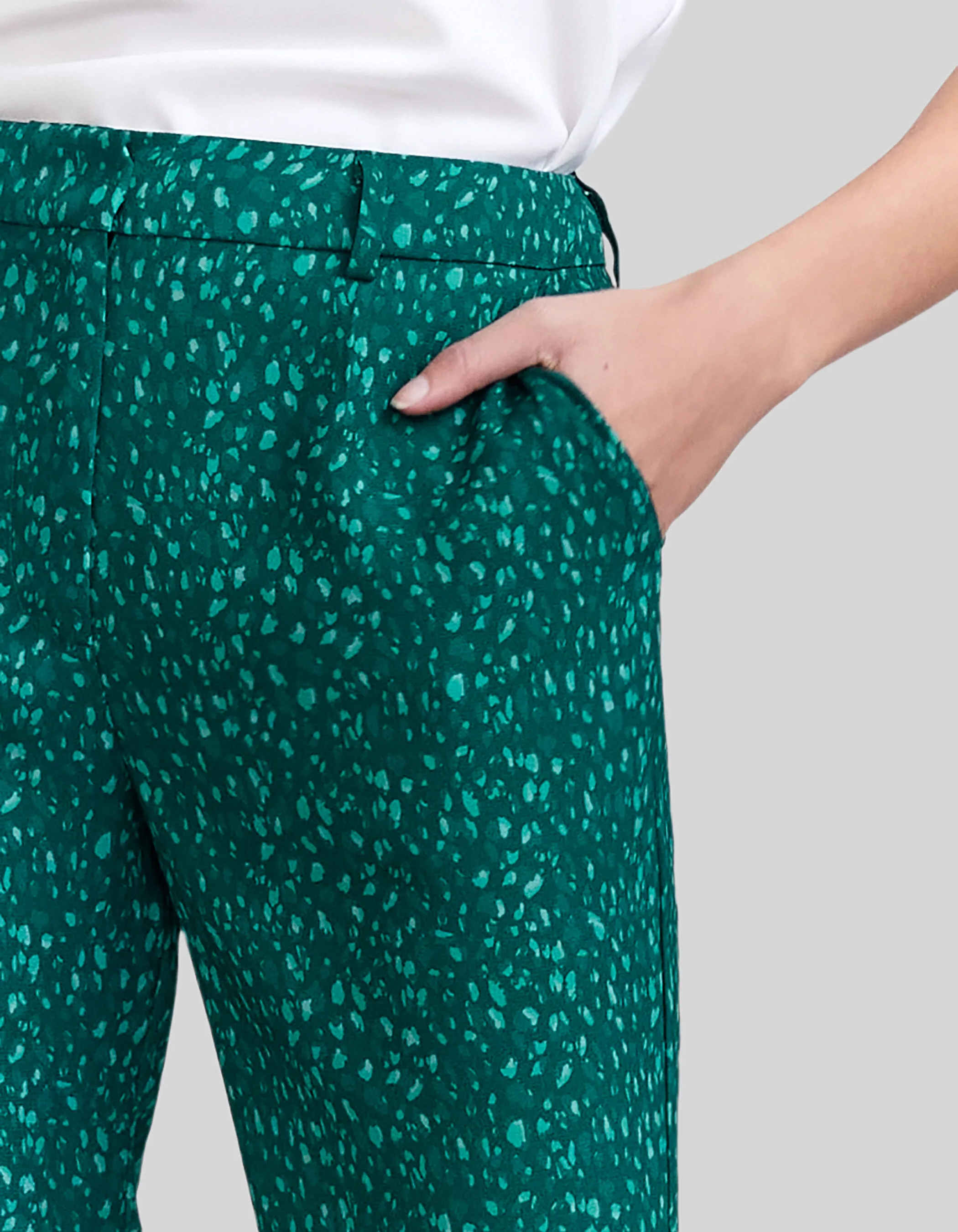 Pantalon de costume émeraude recyclé imprimé paon Femme