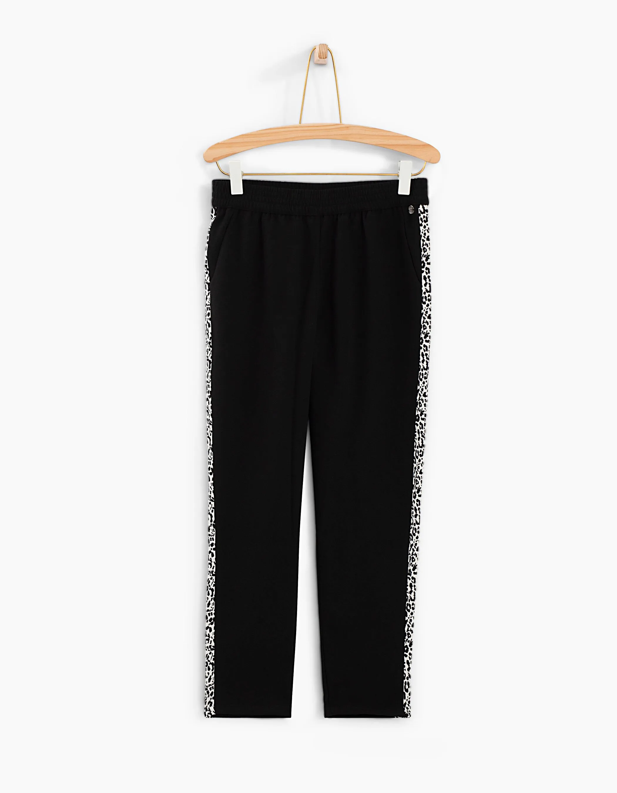 Pantalon fluide noir bandes léopard fille