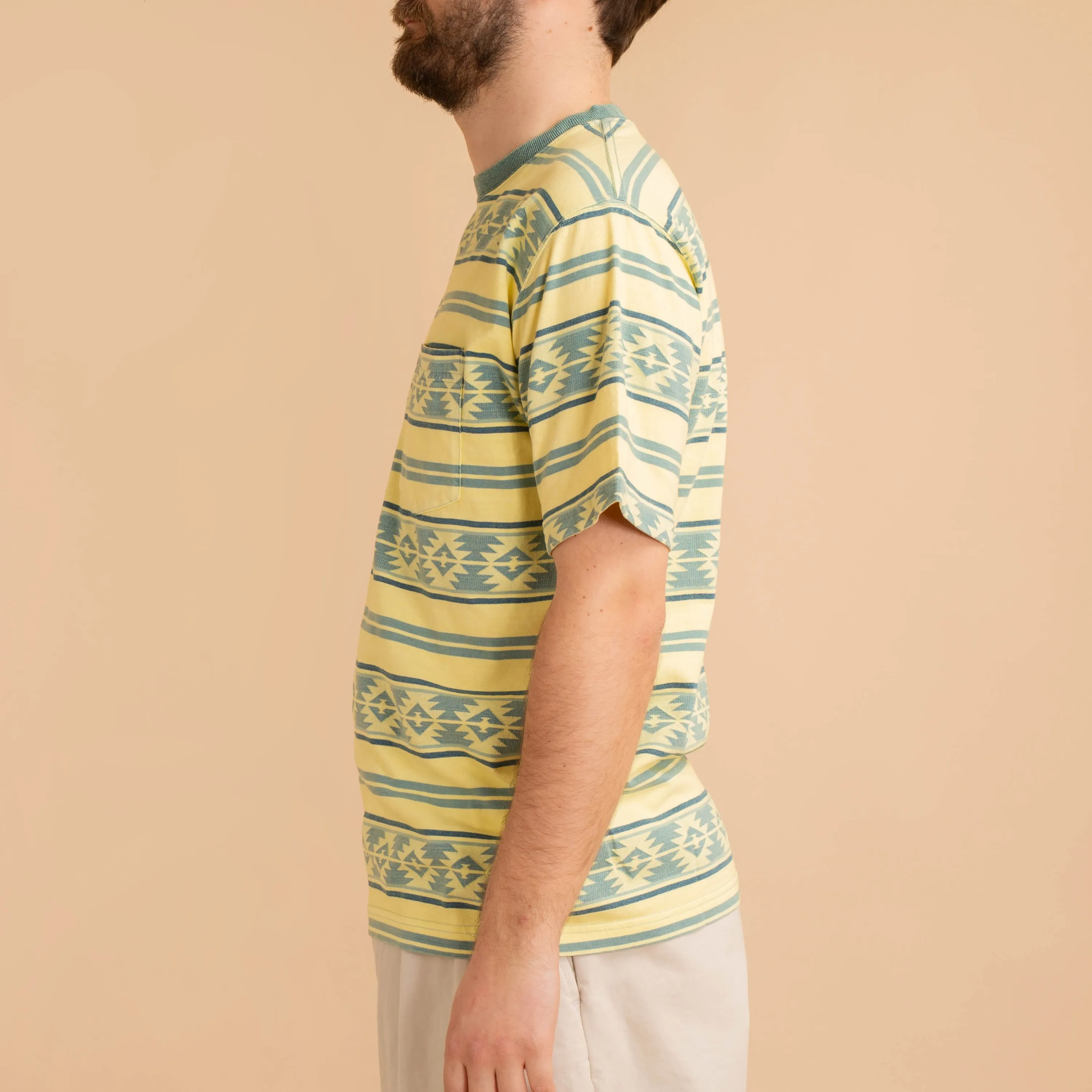 Pocket Tee Indigo Jacquard Stripe Yellow