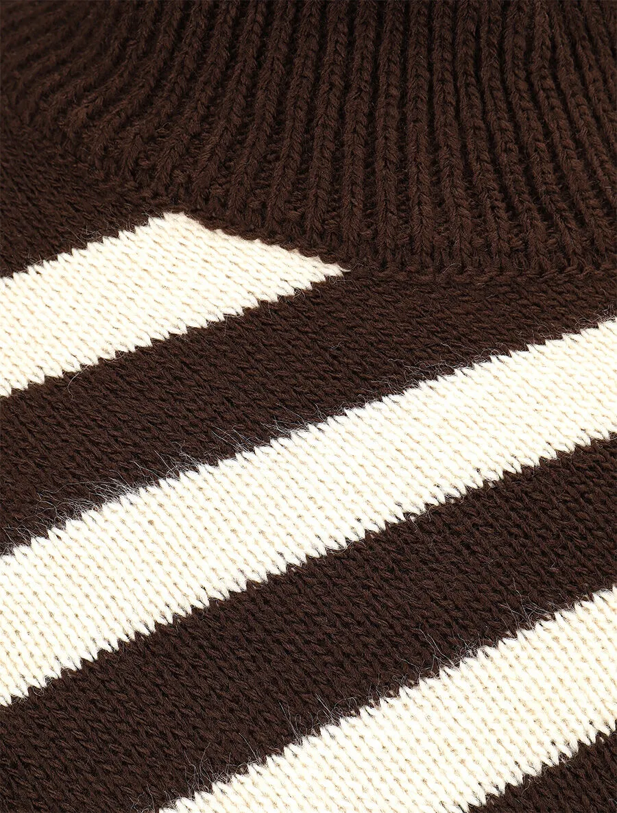 Poncho en maille rayé - Marron