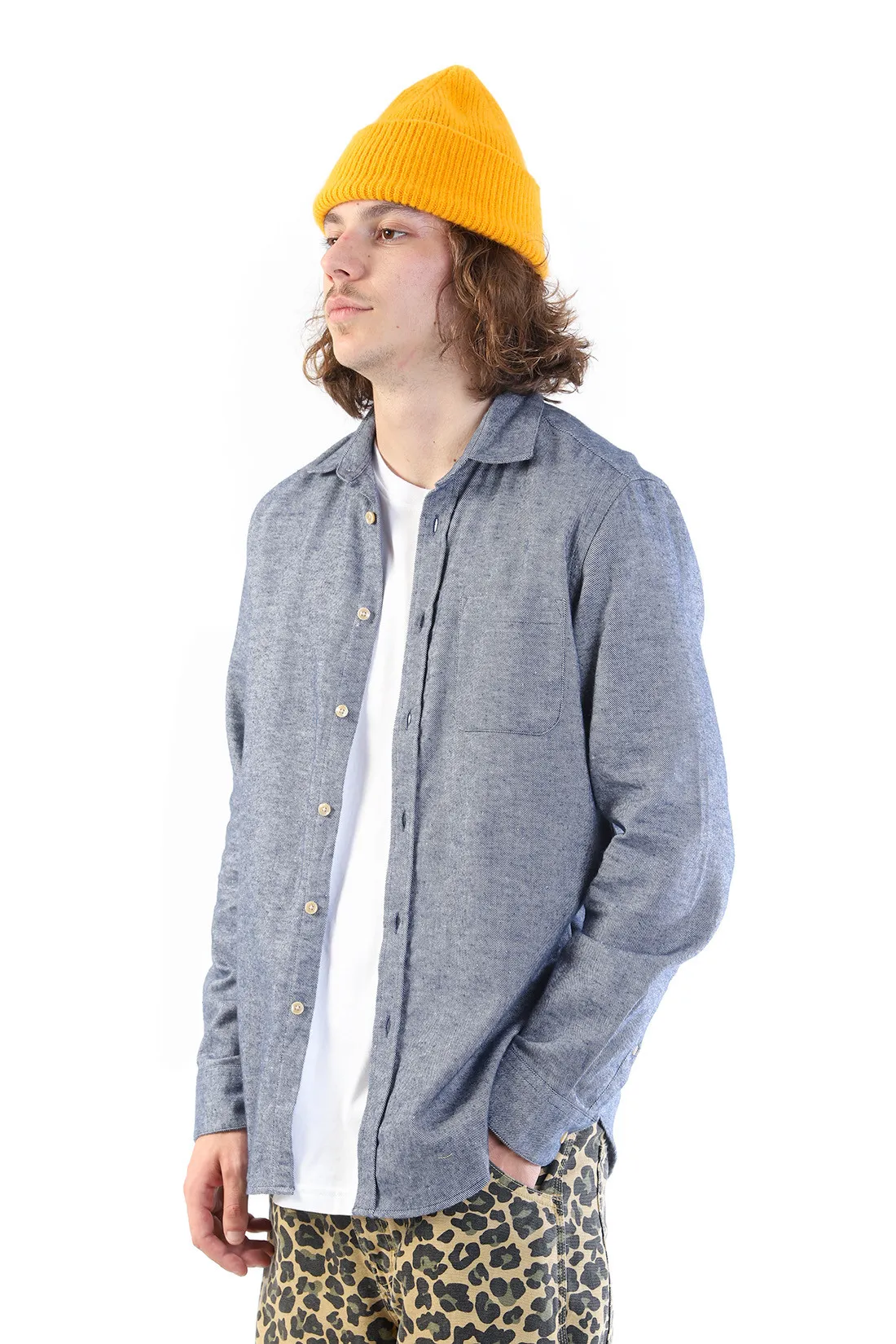 Portuguese flannel Teca Indigo - GRADUATE STORE