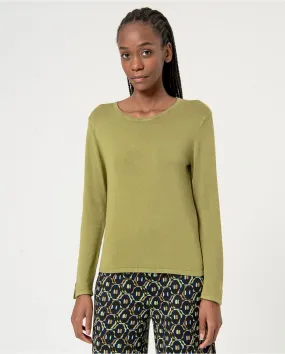 Pull tricoté uni à col rond Khaki