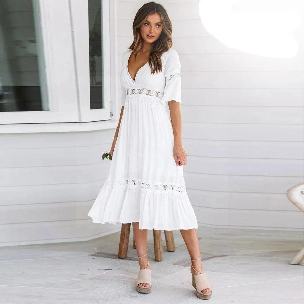 Robe Blanche Style Hippie Chic