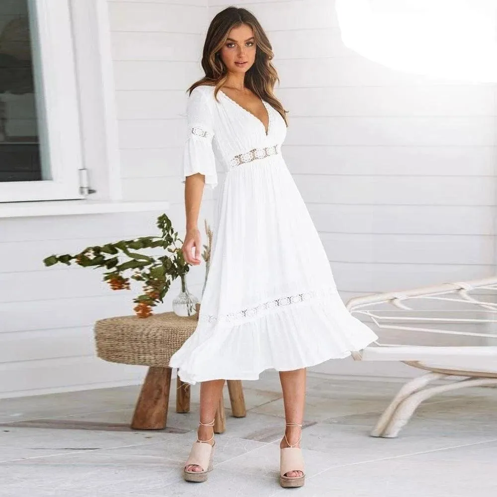 Robe Blanche Style Hippie Chic