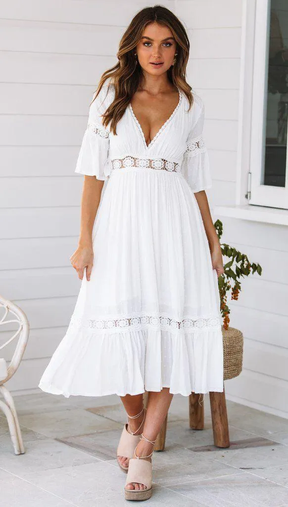 Robe Blanche Style Hippie Chic