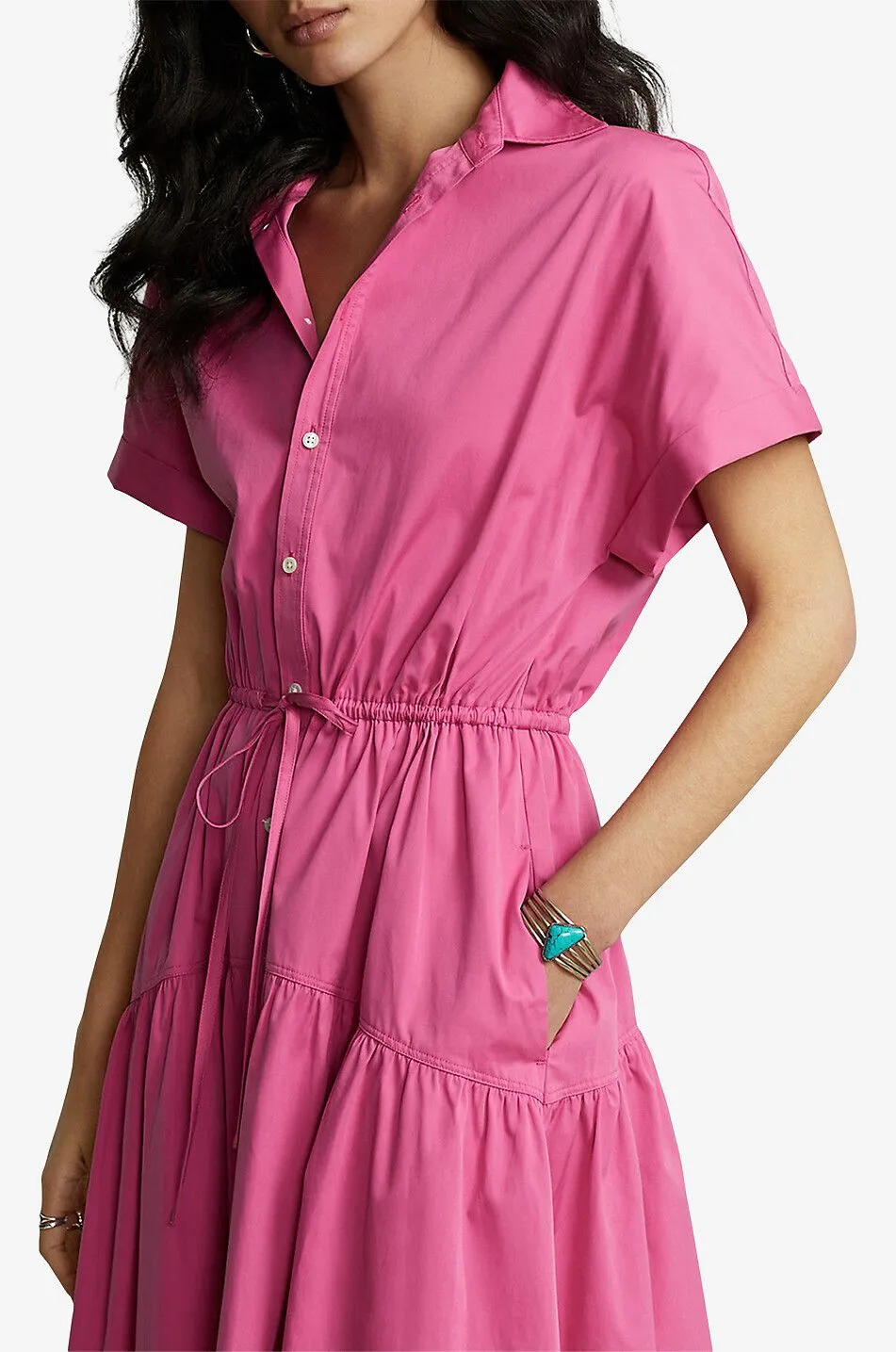 Robe chemise midi en popeline avec lien