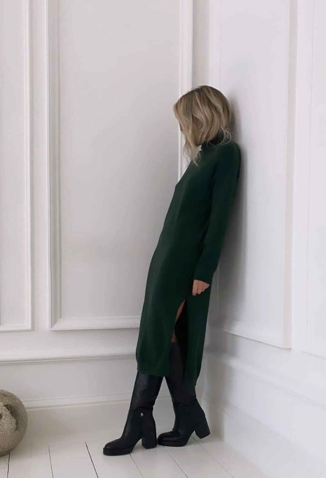 Robe pull vert bouteille col roulé