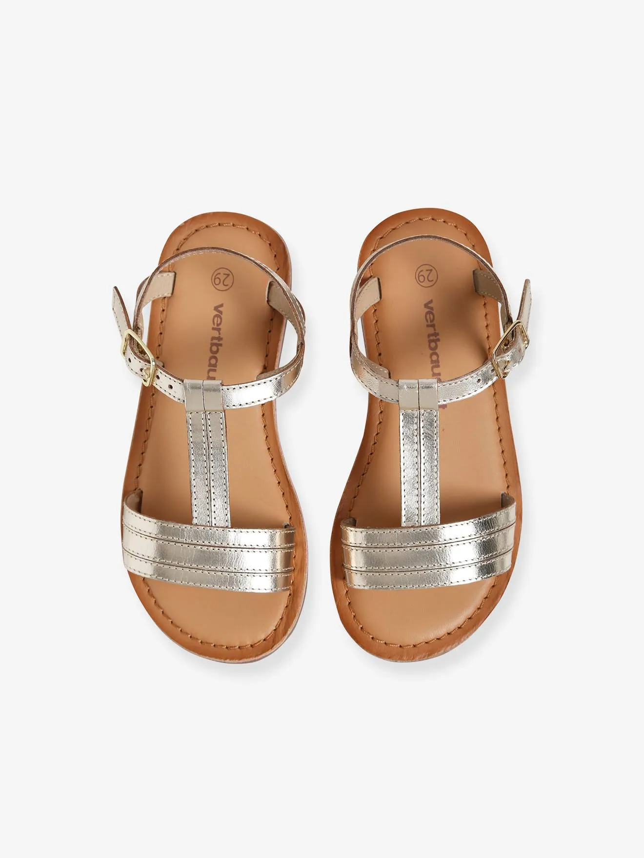 Sandales cuir fille light gold - Vertbaudet