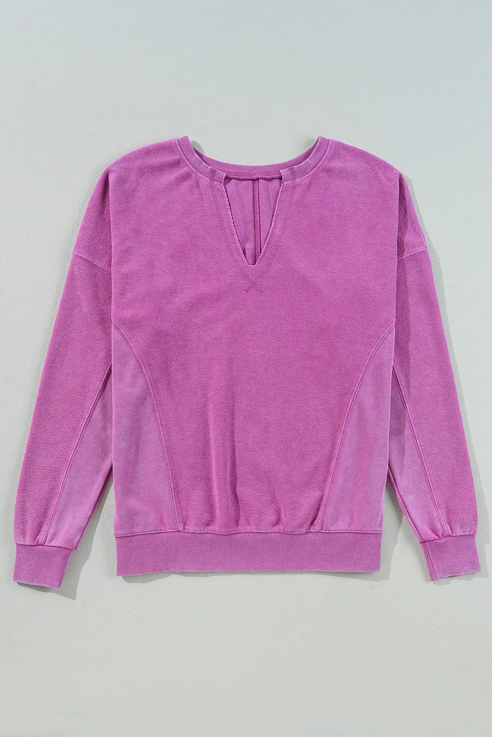 Sweat-shirt rose vif à épaules tombantes et col cranté de couleur unie