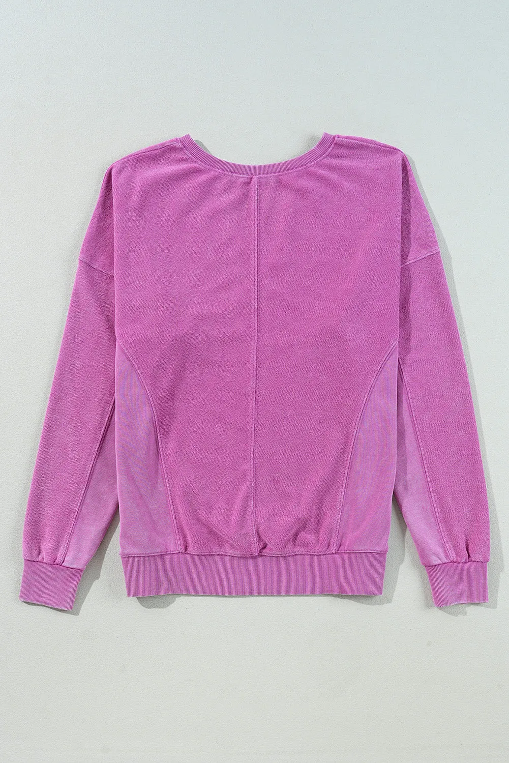 Sweat-shirt rose vif à épaules tombantes et col cranté de couleur unie