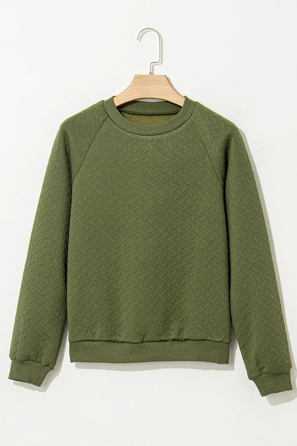 Sweat-shirt à manches raglan texturé uni vert jungle