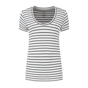 T-shirt Blue Loop Femme Relinen Stripe V-neck Navy White