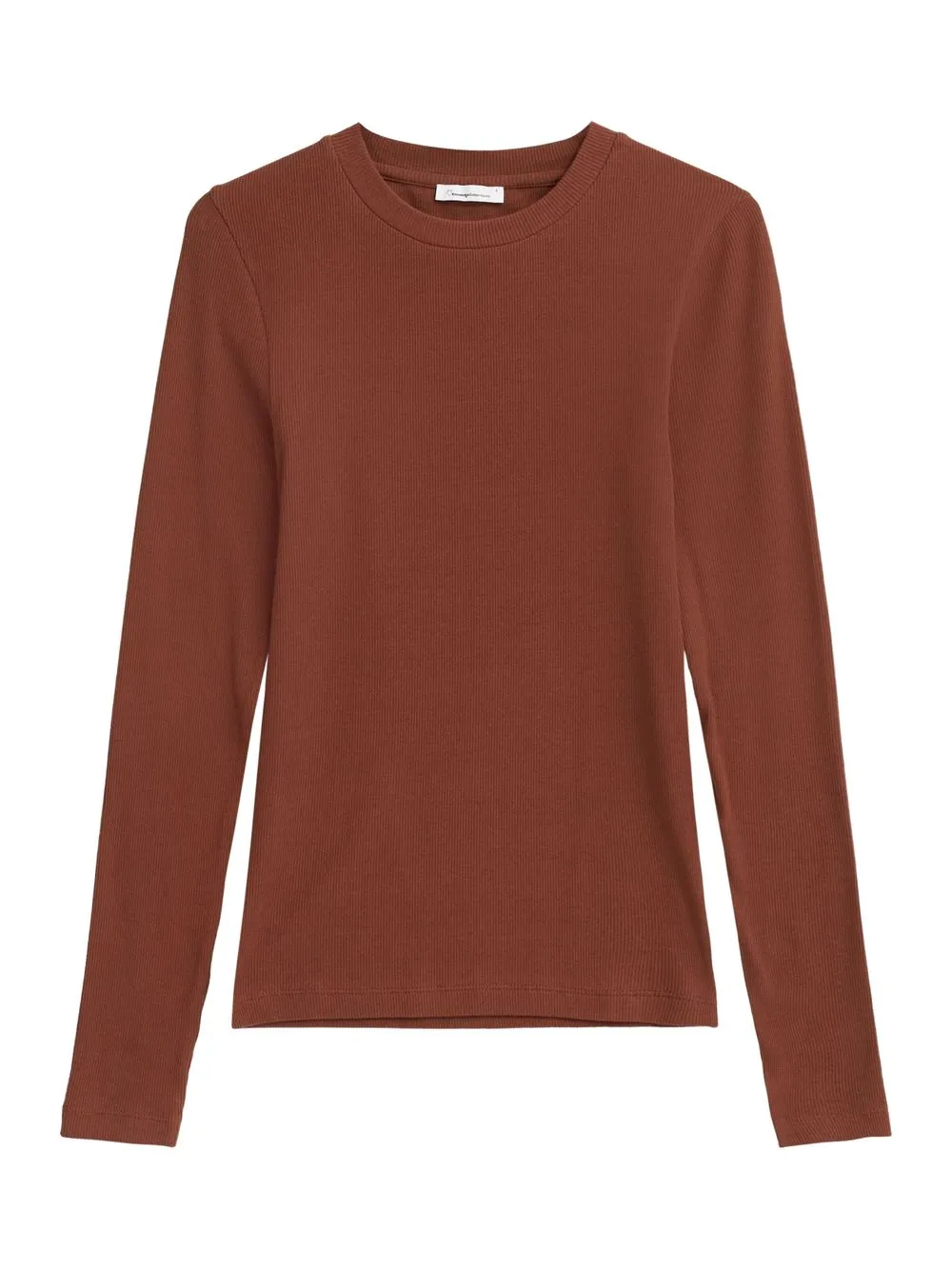 T-shirt manches longues en coton bio | marron "rib scoop neck long sleeved tiramisu" 1441 tiramisu femme