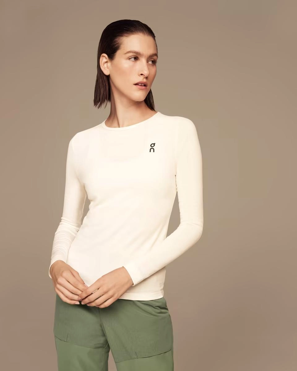 T-shirt Manches Longues On Running Femme Merino Long Undyed-White