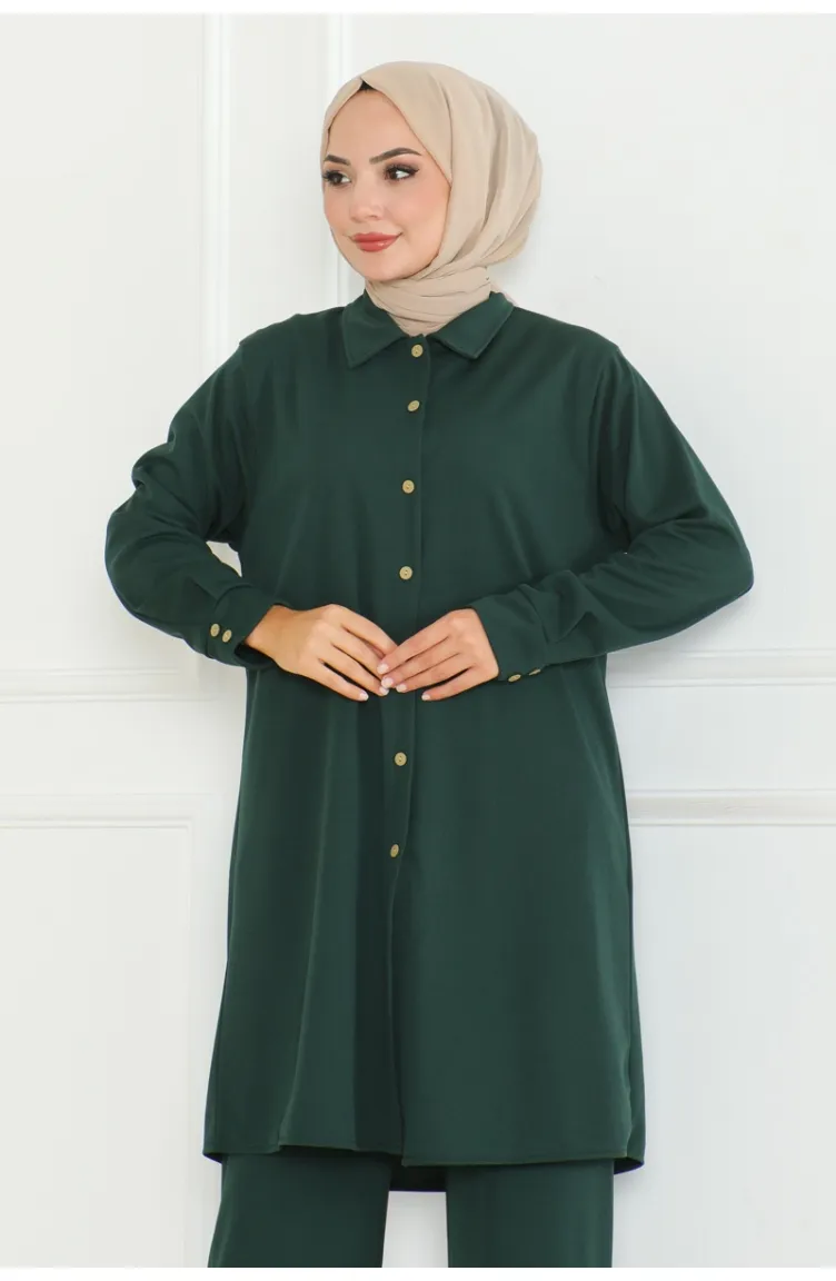 Tailleur Chemise Grande Taille 2093-03 Vert Emeraude 2093-03