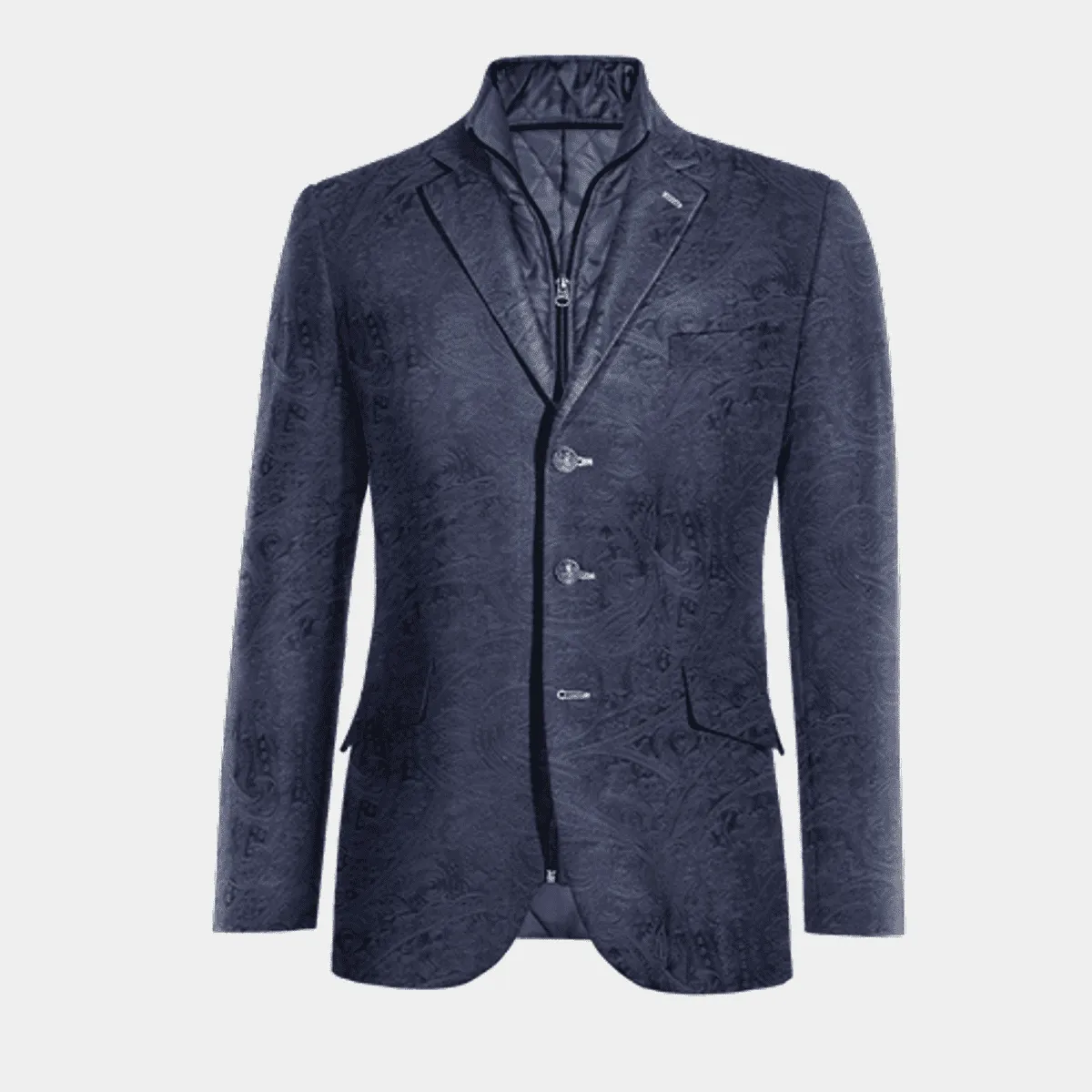 Veste bleu marine paisley en velours slim fit