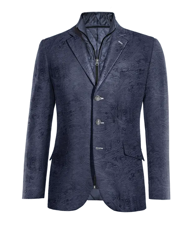 Veste bleu marine paisley en velours slim fit