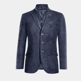 Veste bleu marine paisley en velours slim fit