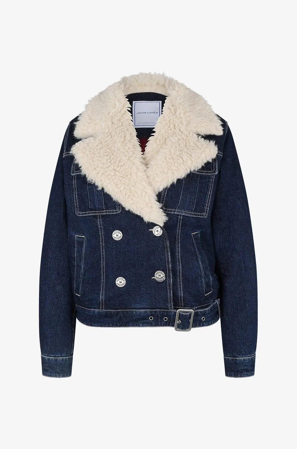 Veste caban courte en denim et peau lainée synthétique