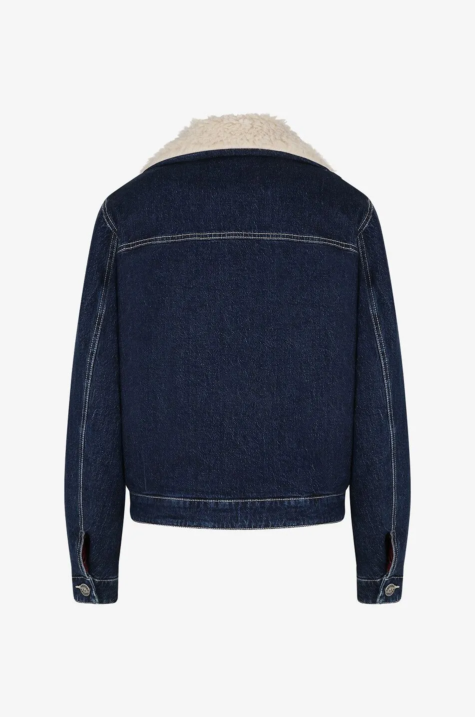 Veste caban courte en denim et peau lainée synthétique