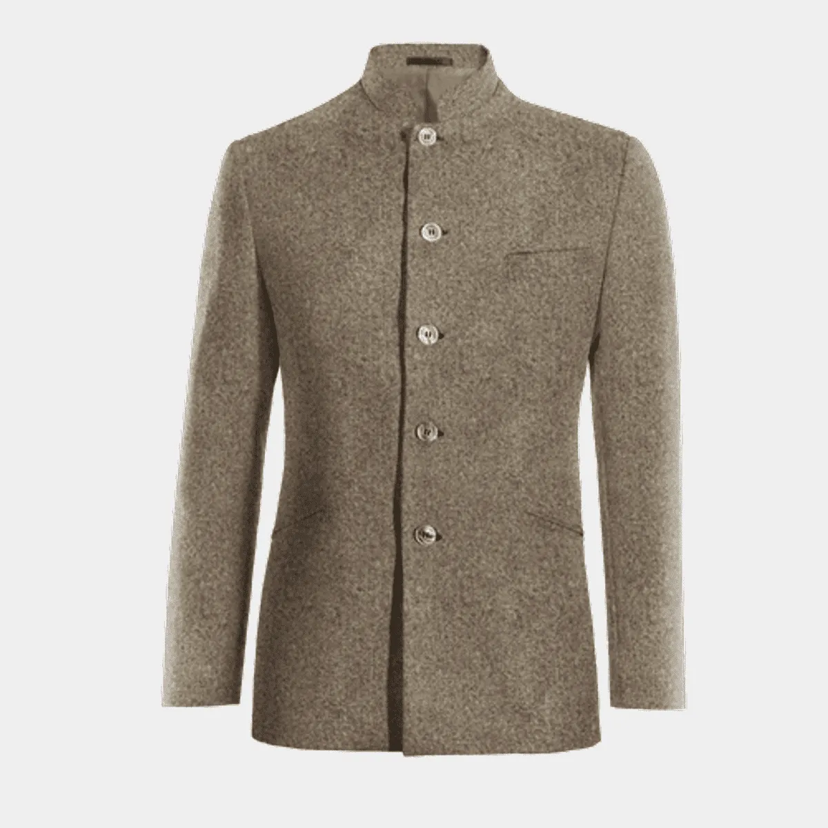 Veste col mandarin brun clair en donegal tweed