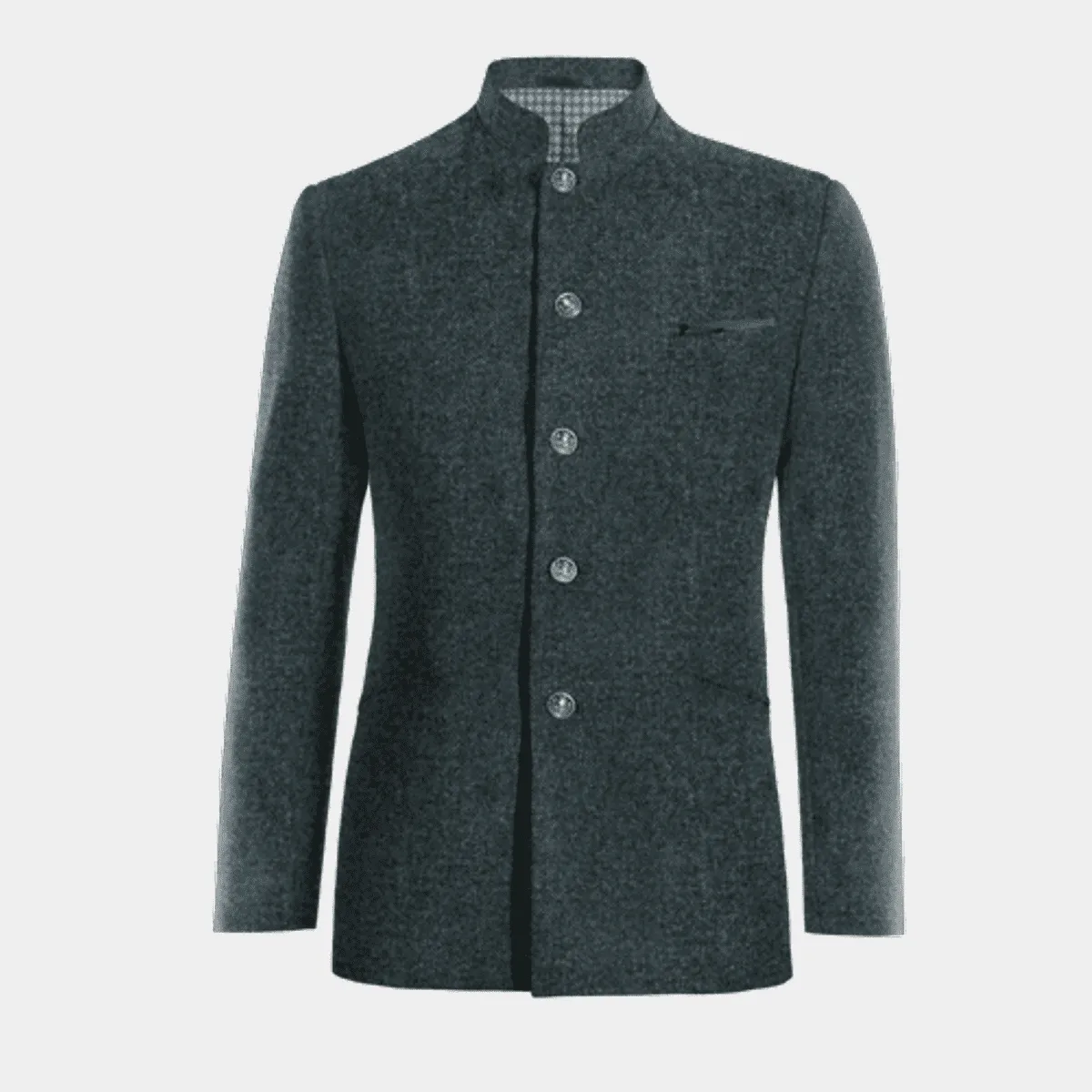 Veste col mao bleue en donegal tweed