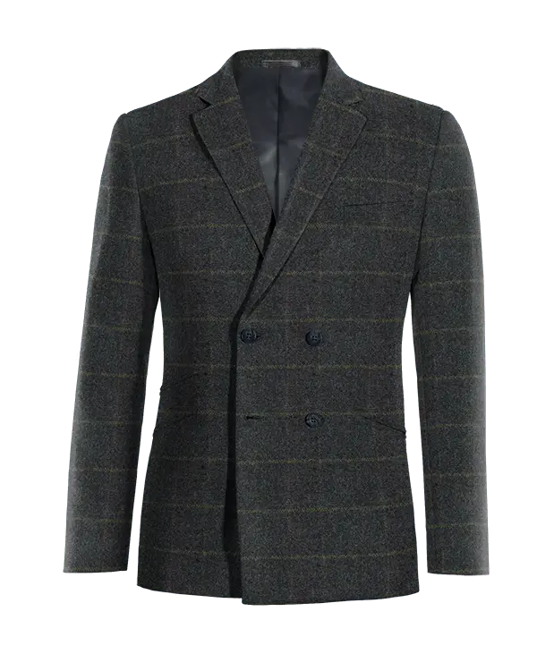 Veste croisée bleue à carreaux en tweed