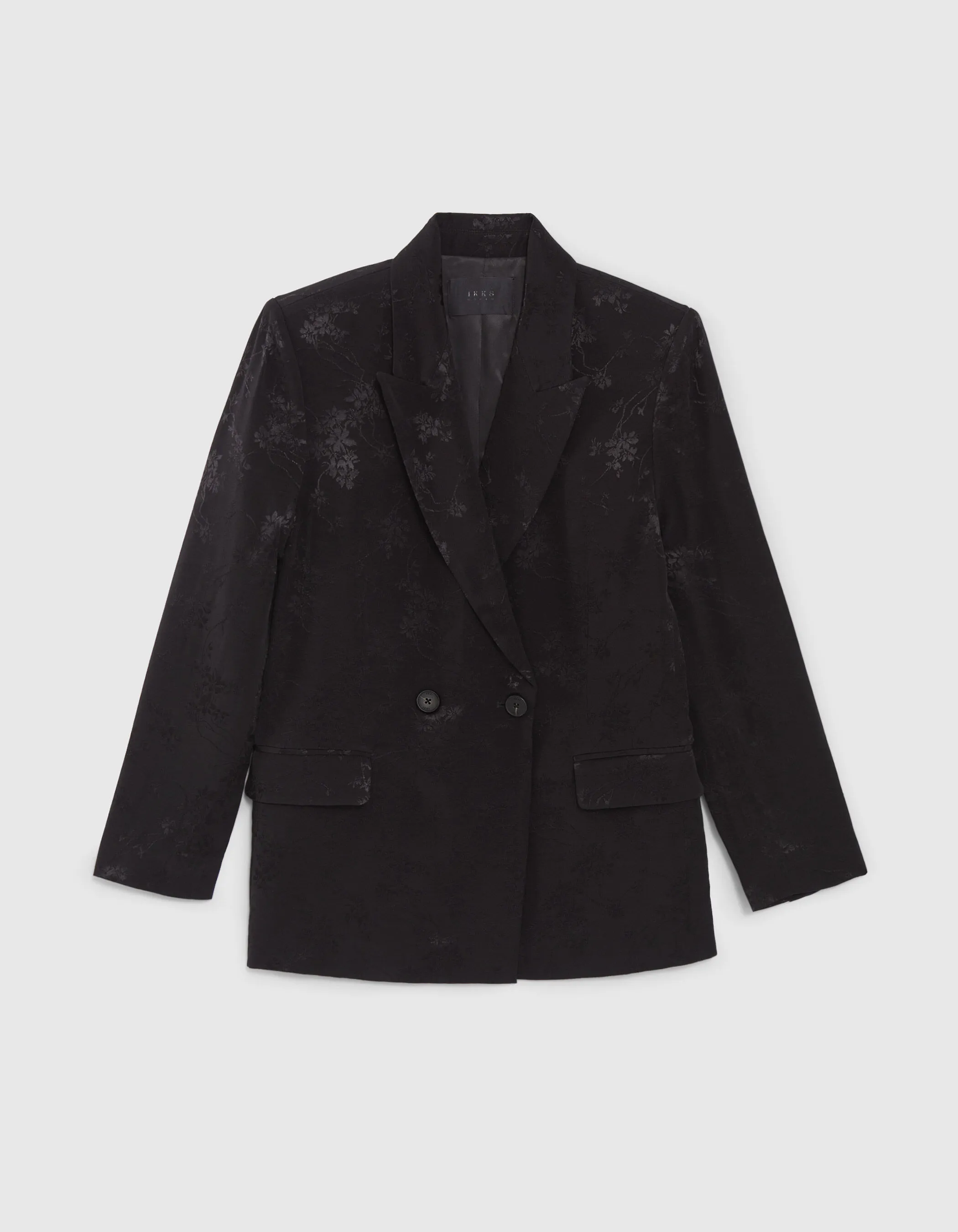 Veste de costume noire jacquard motif végétal Femme