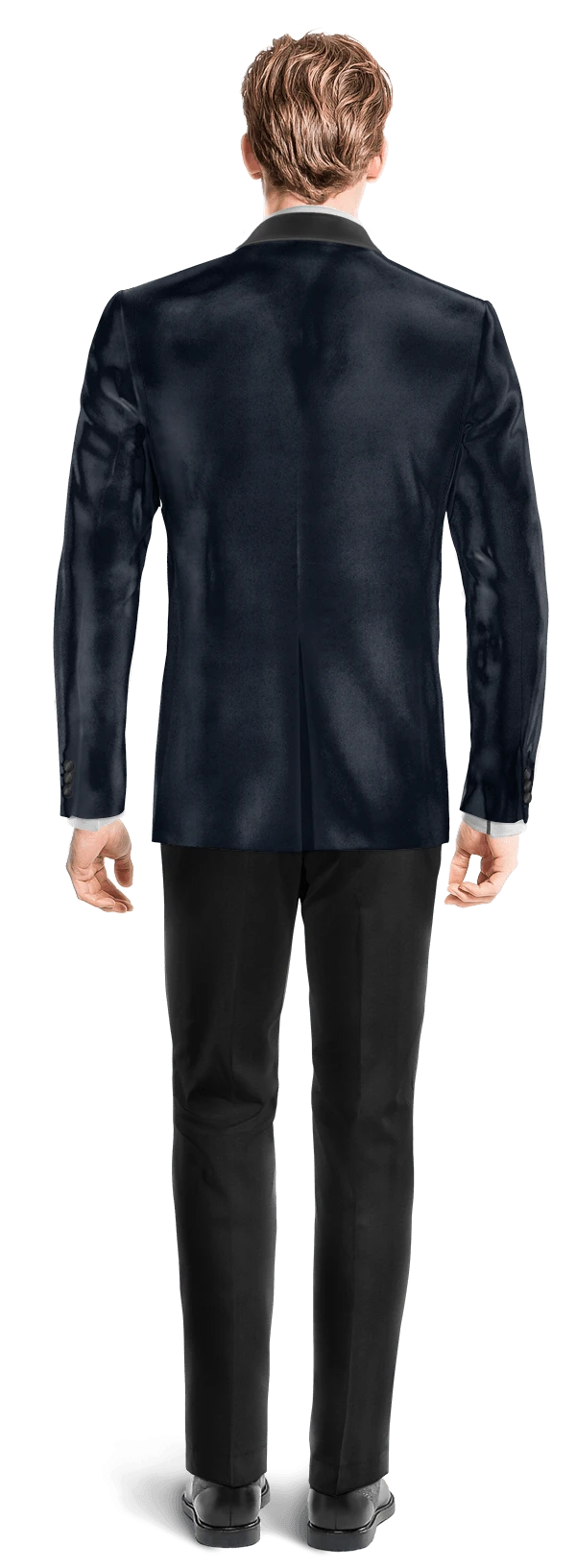 Veste de smoking bleu marine en velours avec revers noir et pantalon noir