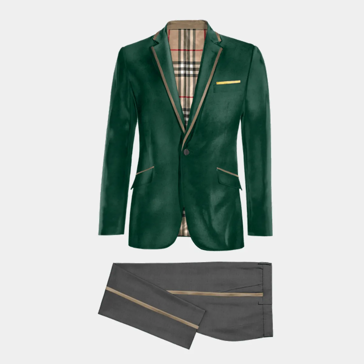 Veste de smoking vert en velours édition limitée avec pantalon gris