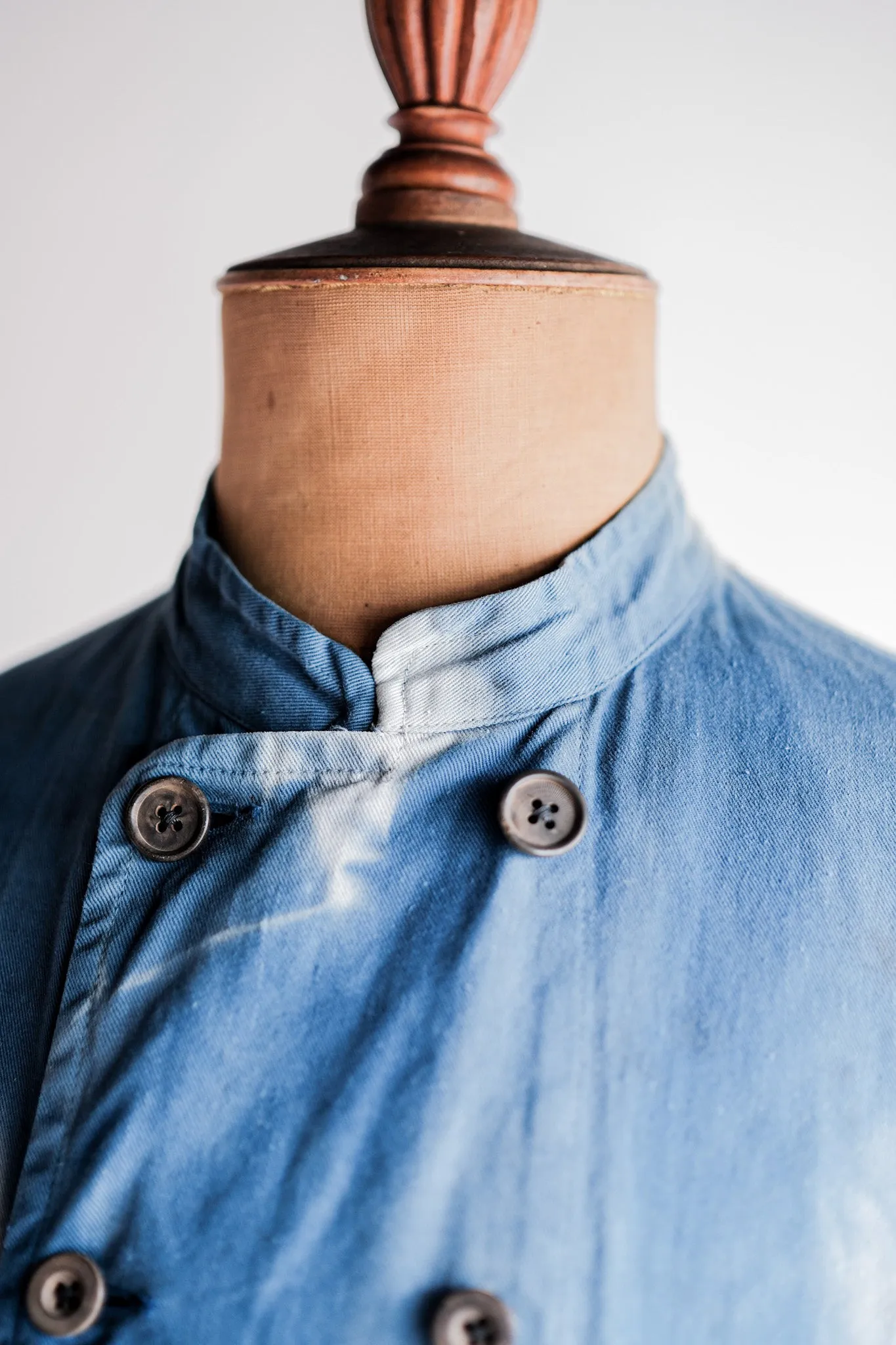 Veste de travail à double poitrine en coton indigo 