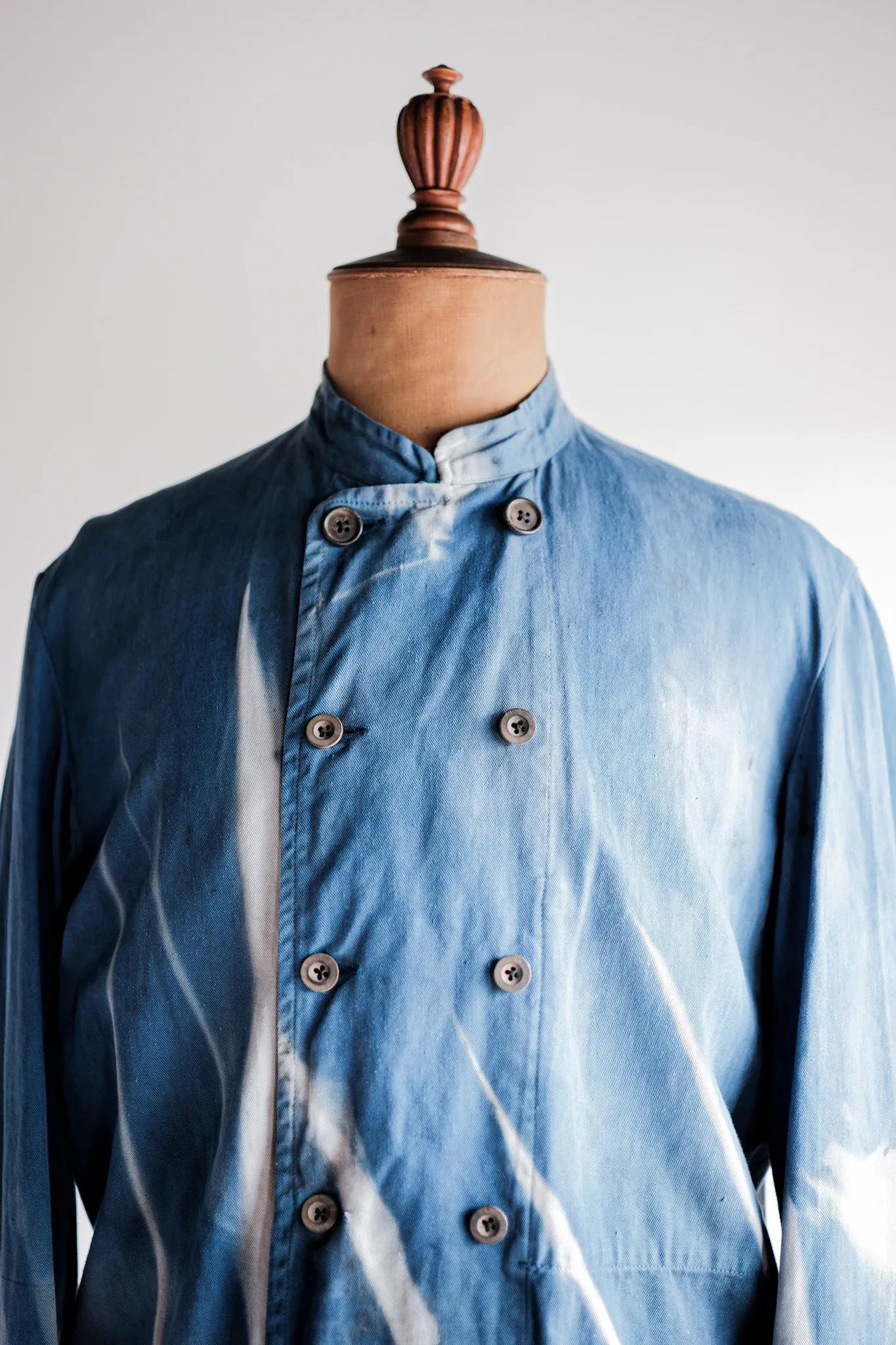 Veste de travail à double poitrine en coton indigo 