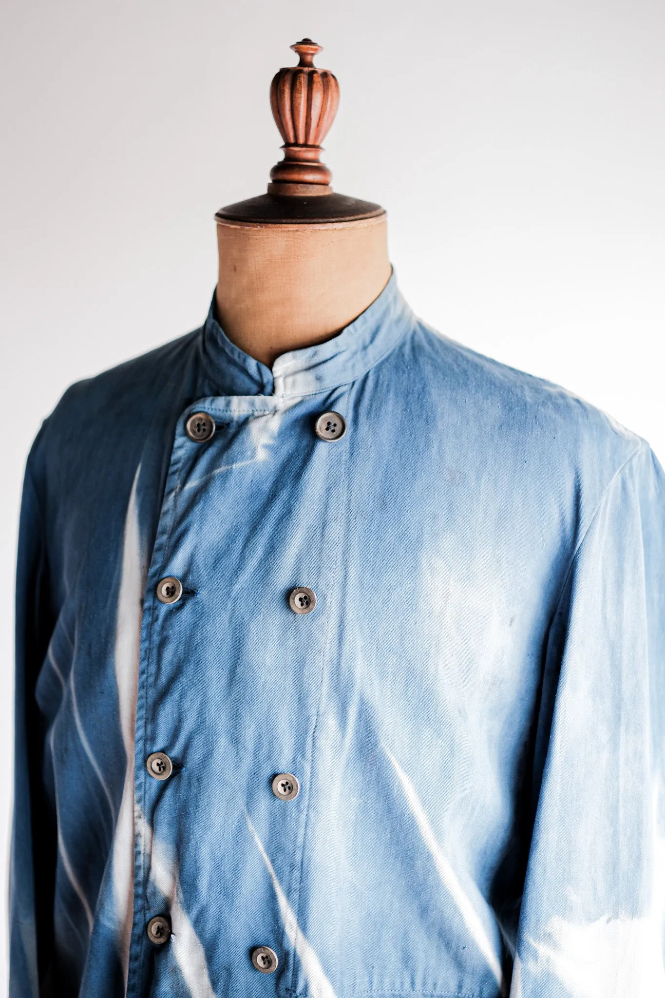 Veste de travail à double poitrine en coton indigo 