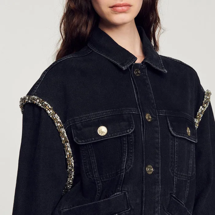 Veste en jean oversize strassée