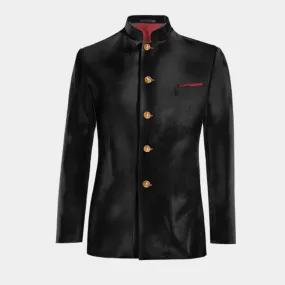 Veste mao noir onyx en velours slim fit