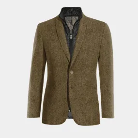 Veste marron en donegal tweed col châle