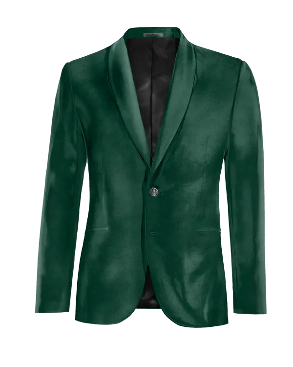 Veste verte en velours col châle slim fit