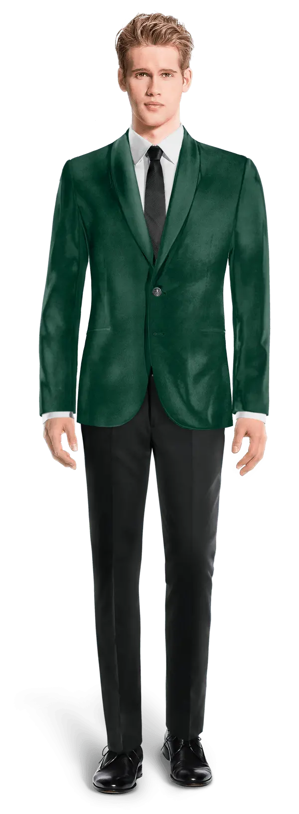 Veste verte en velours col châle slim fit