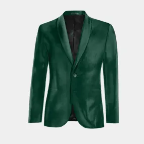 Veste verte en velours col châle slim fit