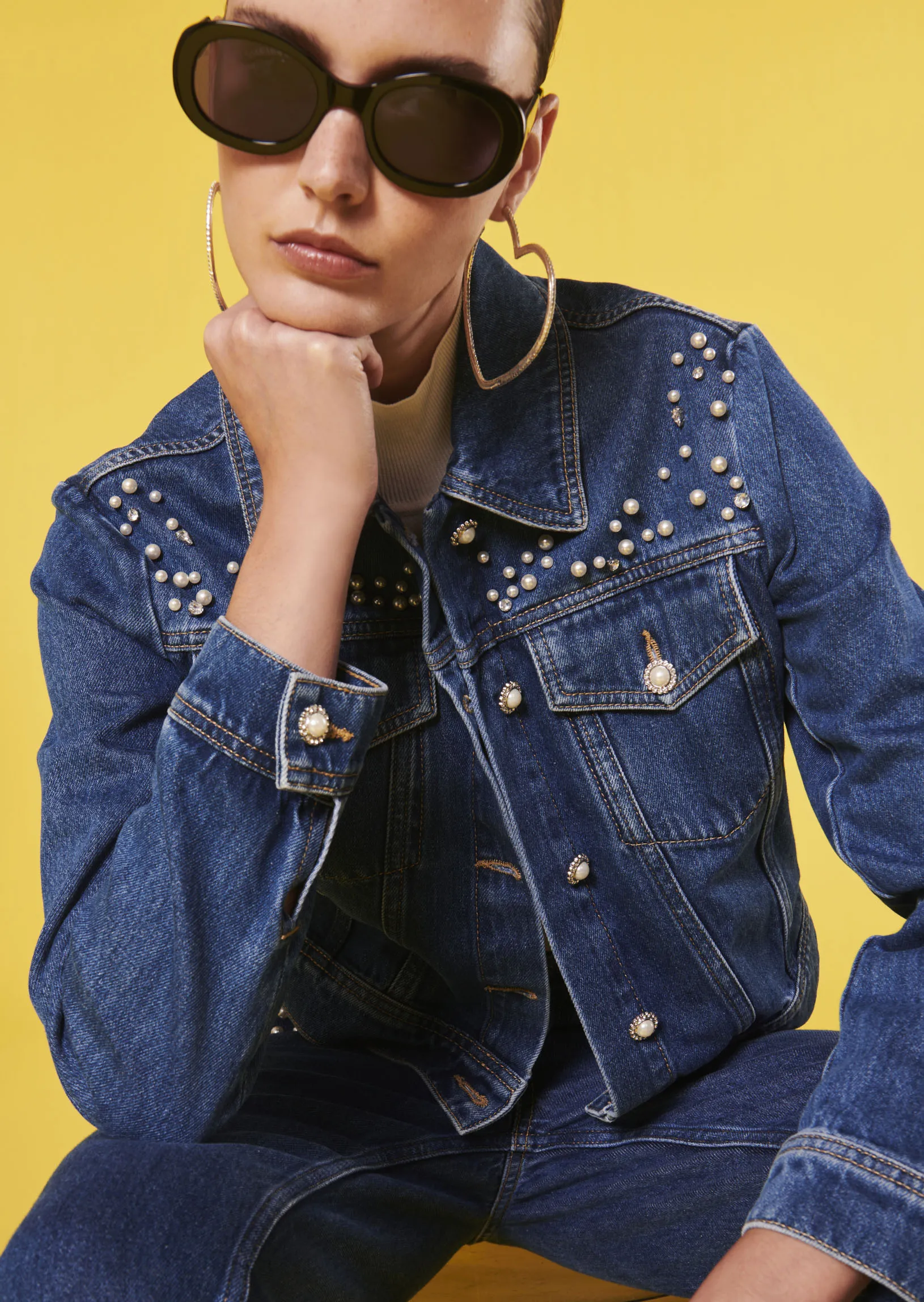 Veste Vicky bleue en denim brodée