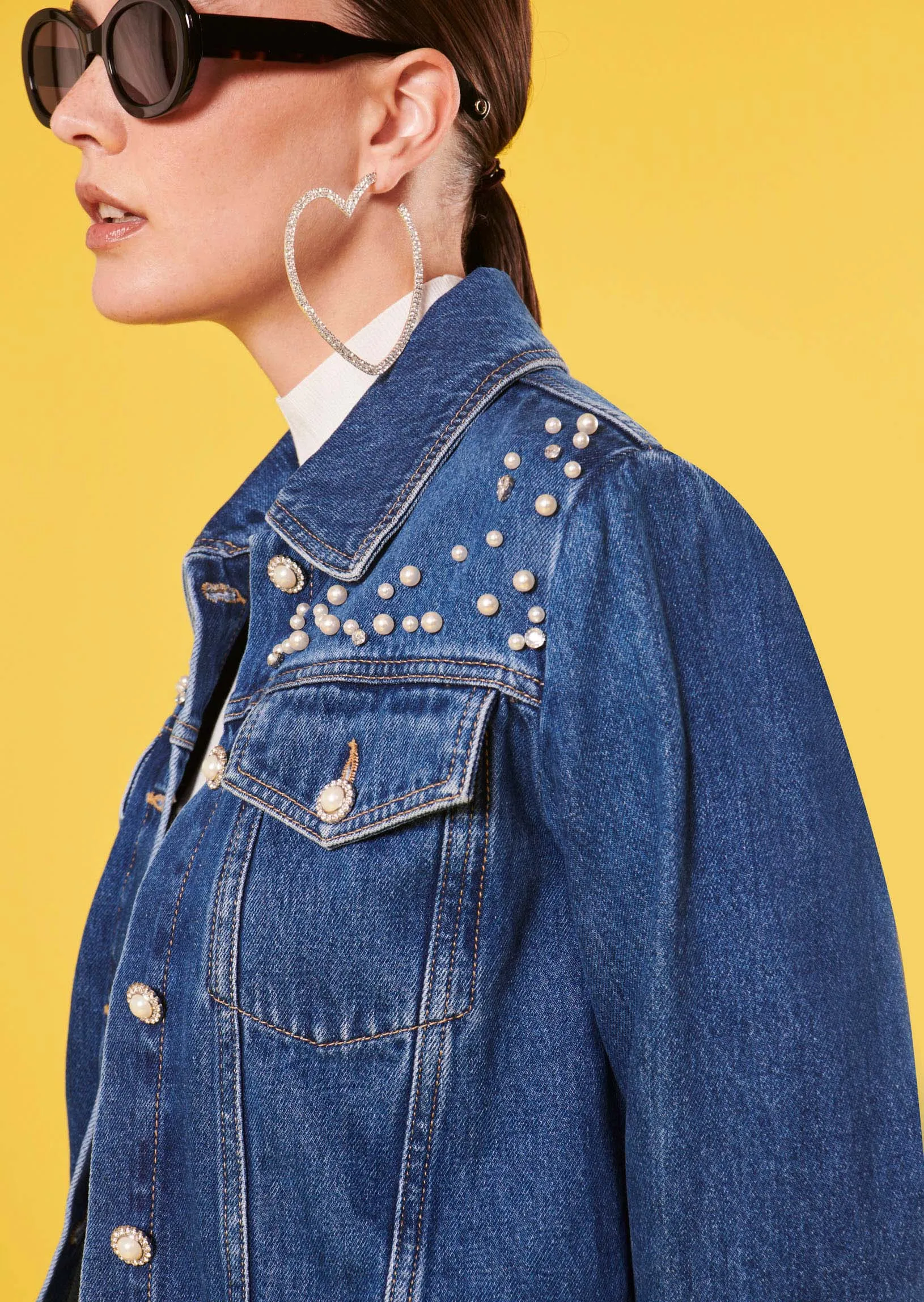 Veste Vicky bleue en denim brodée