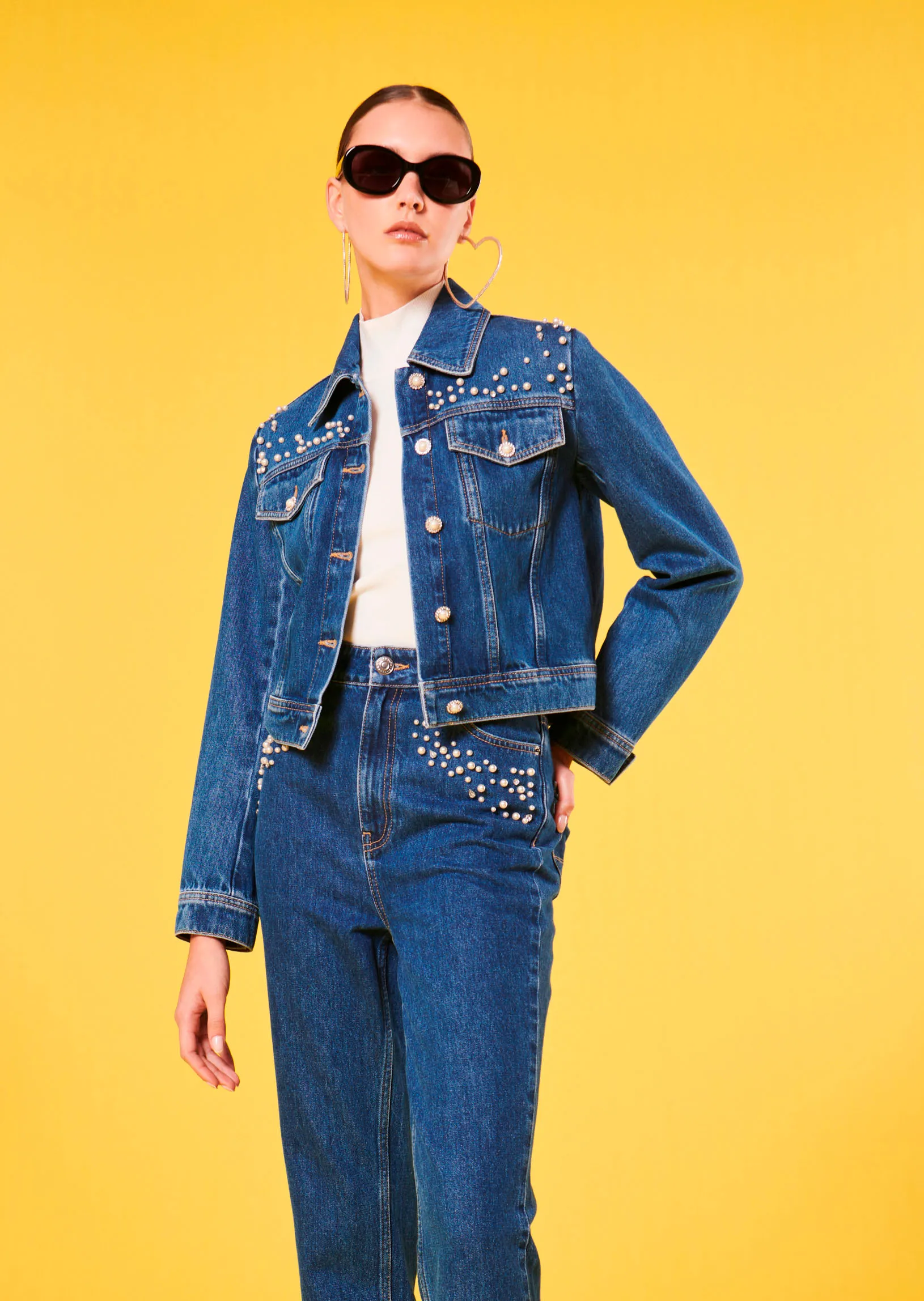 Veste Vicky bleue en denim brodée