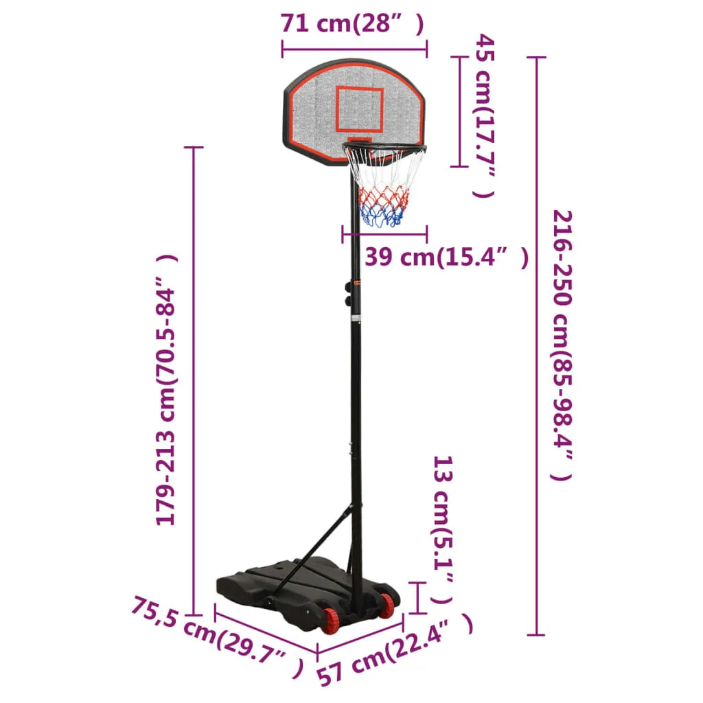 vidaXL Support de basket-ball Noir 216-250 cm Polyéthylène | vidaxl-fr