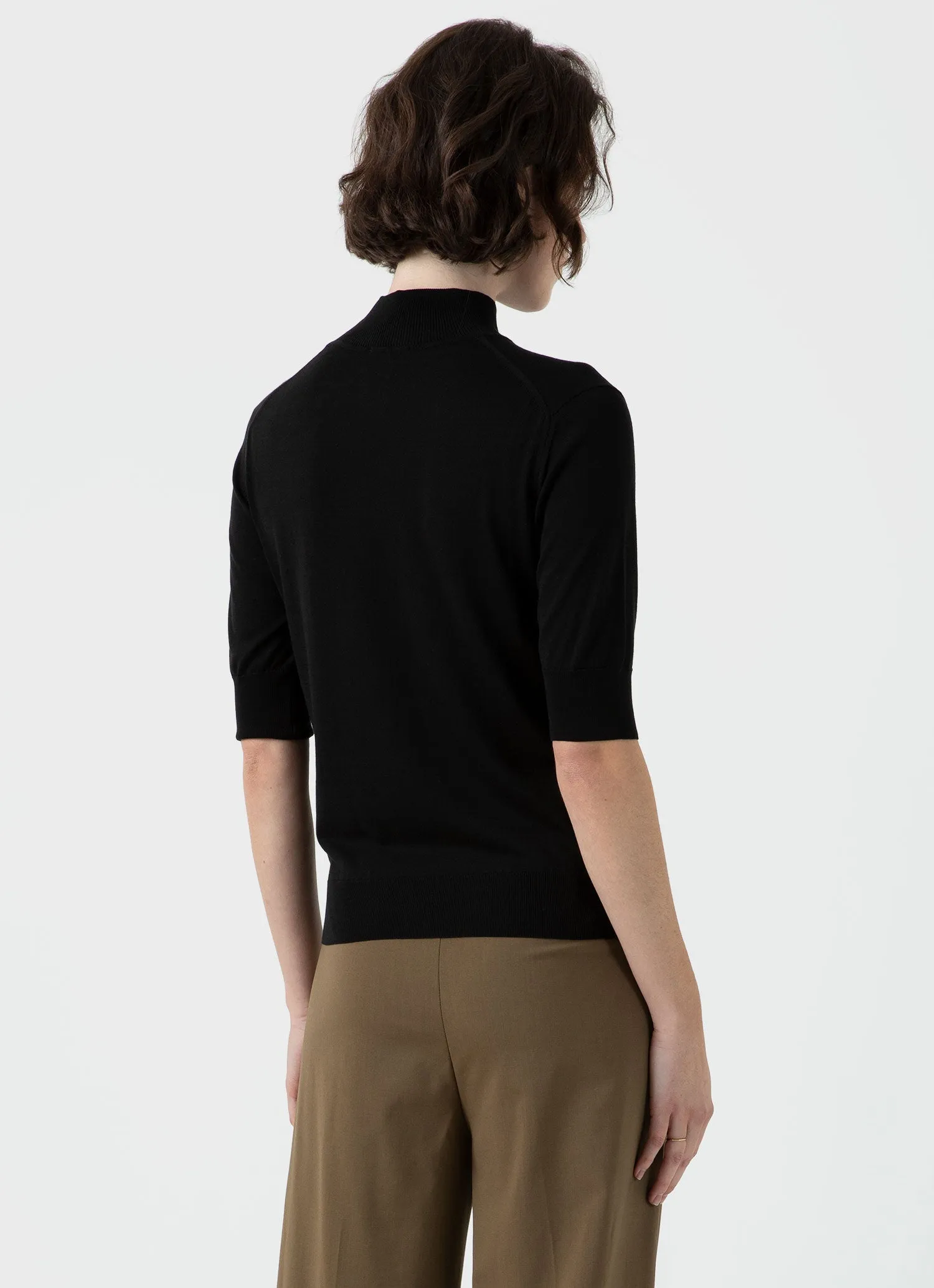 Women's Silk Mock Neck Top in Black